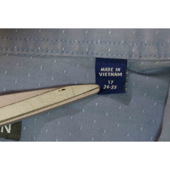 Kenneth Cole Reaction Shirt Mens 17 34-35 Blue L/S Button Up Dry Tek Slim Fit - Picture 6 of 16